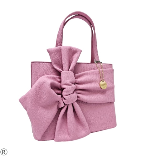 Елегантна чанта в розов цвят с декорация панделка- Edena Pink