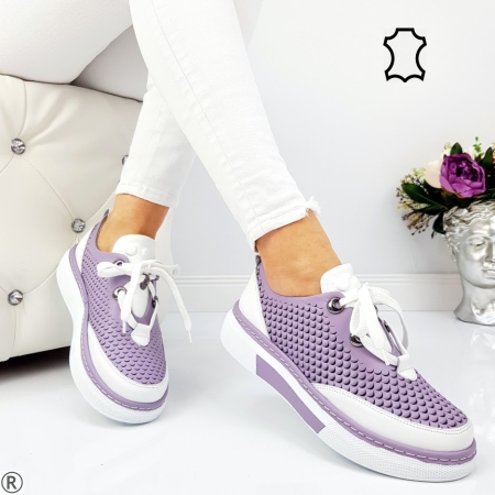 Дамски обувки от перфорирана естествена кожа- Amaya Violet