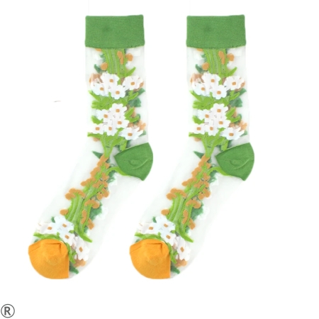 Забавни копринени чорапи с цветя - Green Flowers