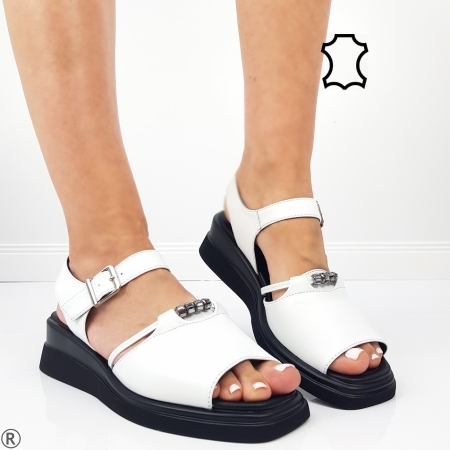 Бели сандали от естествена кожа на платформа- Krista White
