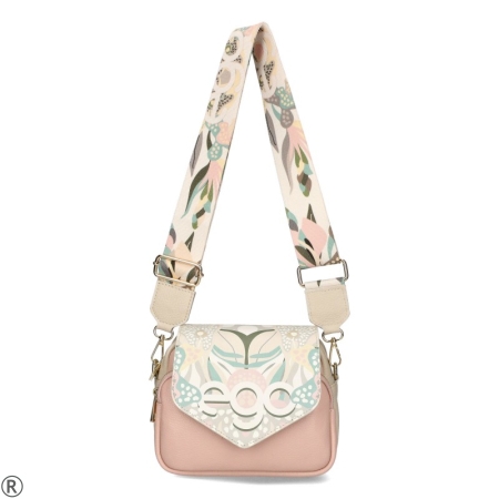 Чанта през рамо от естествена кожа EGO- Pink/Beige