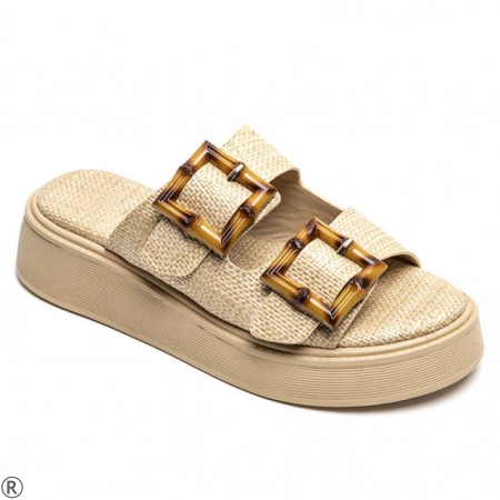 Бежови чехли на платформа- Salma Beige 10486