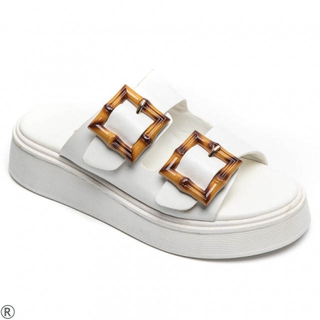 Бели чехли на платформа- Salma White 10487