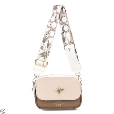 Цветна чанта от естествена кожа с капак- EGO Beige 10535