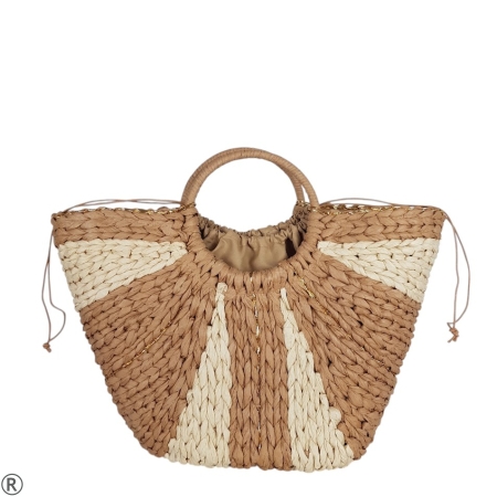 Голяма плетена чанта- Sibel Beige 10556