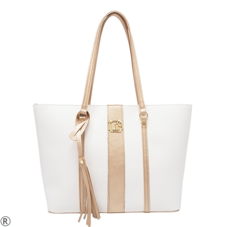 Твърда чанта в бяло и златно- Laura Biaggi White Gold 10646
