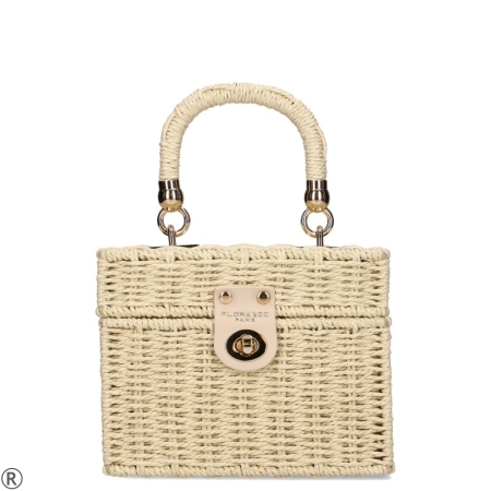Бежова плетена чанта за през рамо- Flora & Co Beige 10977