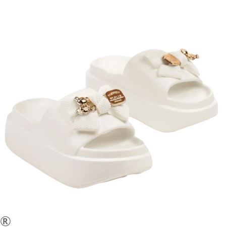 Бели дамски чехли с мече- Tedy Bear White 11053