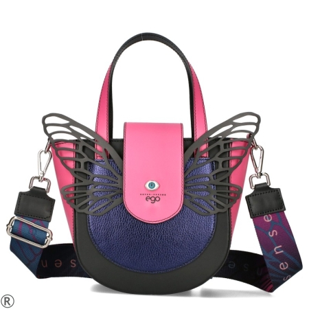 Дамска цветна чанта от естествена кожа с пеперуда- EGO Pink 11148