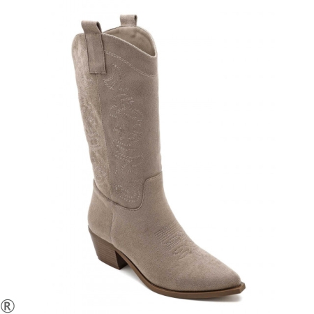 Бежови каубойски ботуши от велур- Greta Beige 11185