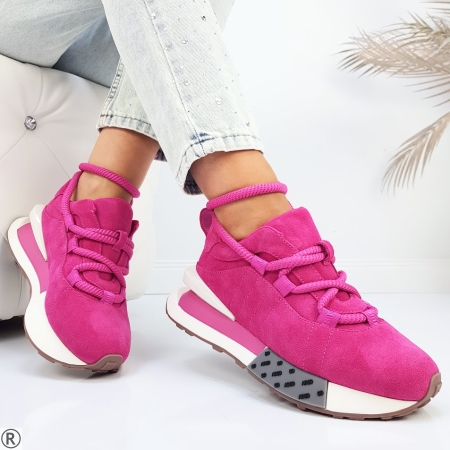 Цикламени сникърси от естествен велур- Amelia Pink 11196