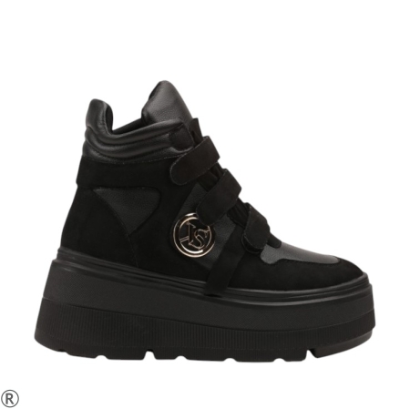 Черни високи кецове на платформа- Stella Black 11230