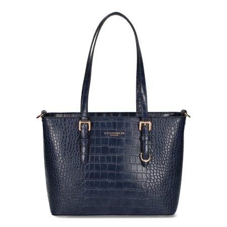 Тъмно синя чанта с кроко принт- FLORA&CO 11453