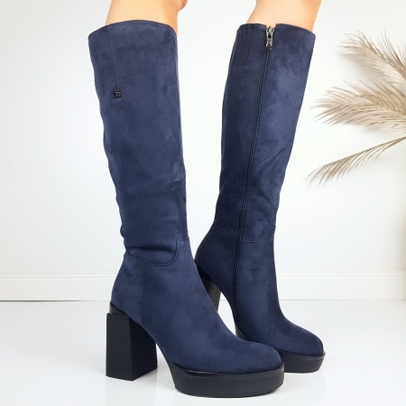 Сини велурени ботуши на ток и платформа- Eliza Bulgaria 11480