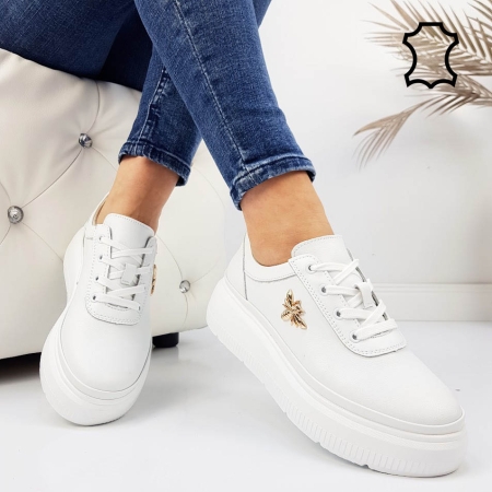 Бели кецове от естествена кожа- Hera White 11765