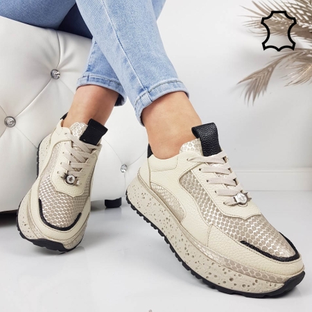 Бежови сникърси от естествена кожа- Nora Beige 11805