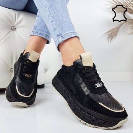 Черни спортни обувки от естествена кожа- 11806