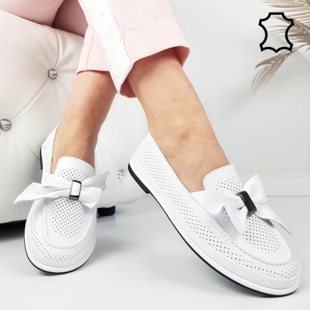 Бели мокасини от естествена кожа- Hera White 11817