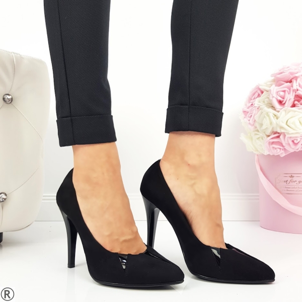 Дамски елегантни обувки от черен велур- Leta