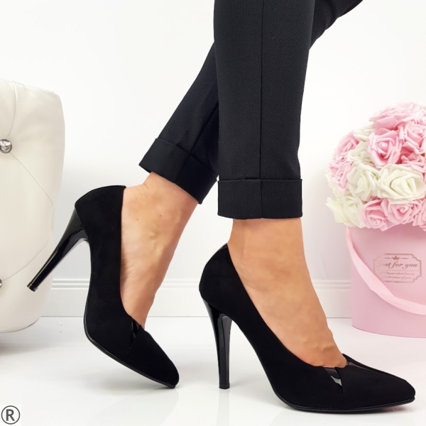 Дамски елегантни обувки от черен велур- Leta