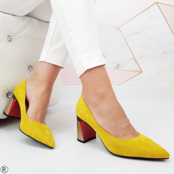 Дамски елегантни обувки цвят горчица- Rita