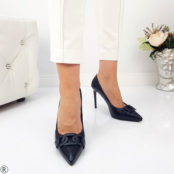 Дамски елегантни обувки на тънък ток- Aliana Black