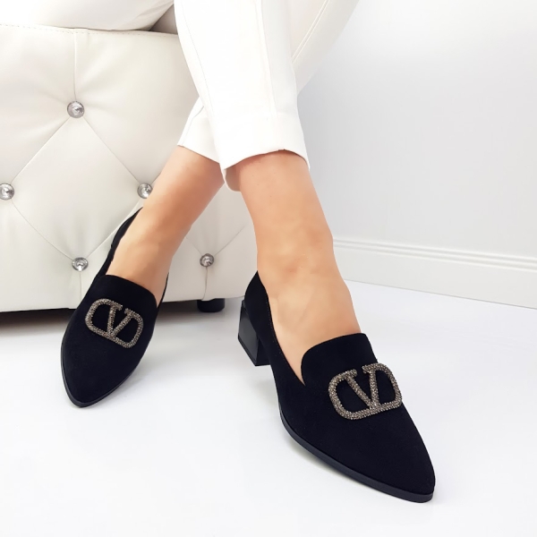 Дамски елегантни обувки от черен велур- Viky Black