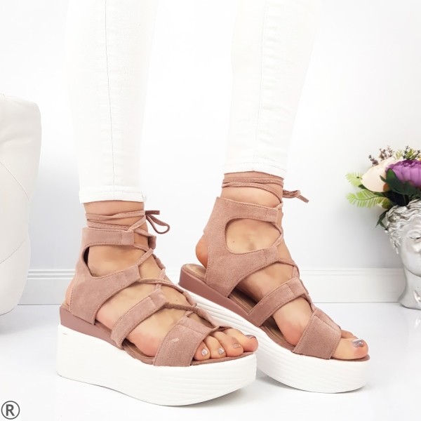Дамски сандали на платформа в цвят пудра- Penny Pink