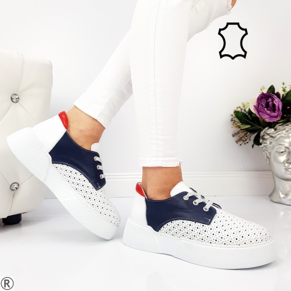 Дамски обувки от перфорирана естествена кожа- Karmen White