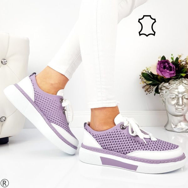 Дамски обувки от перфорирана естествена кожа- Amaya Violet