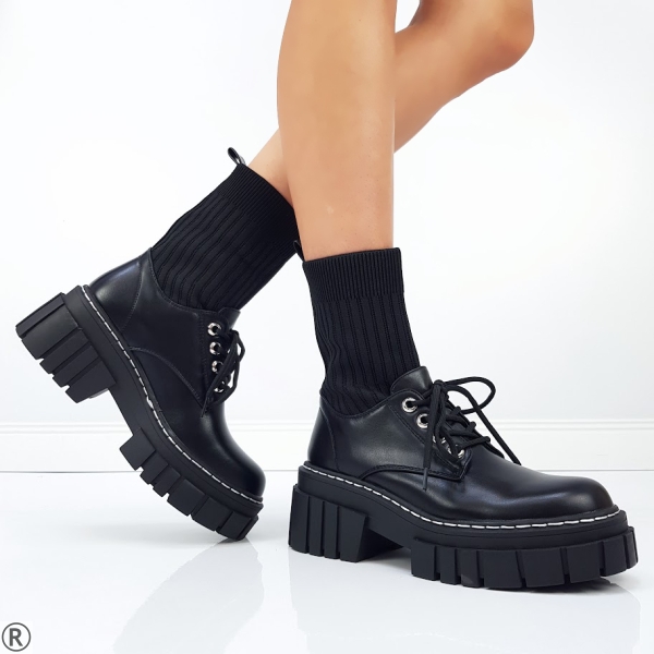 Дамски боти - обувки с плетиво в черен цвят- Greisi Black
