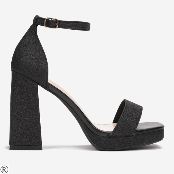 Черни сандали с блясък на ток и платформа- Abril Black