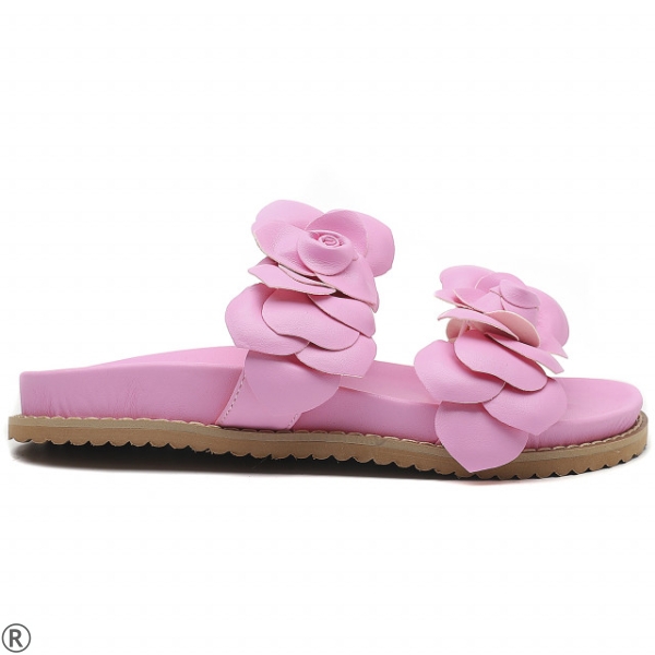 Розови дамски чехли с цветя- Luana Pink