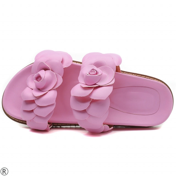 Цикламени дамски чехли с цветя- Luana Pink