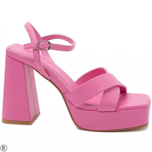 Дамски сандали на висок ток и платформа розови- Renata