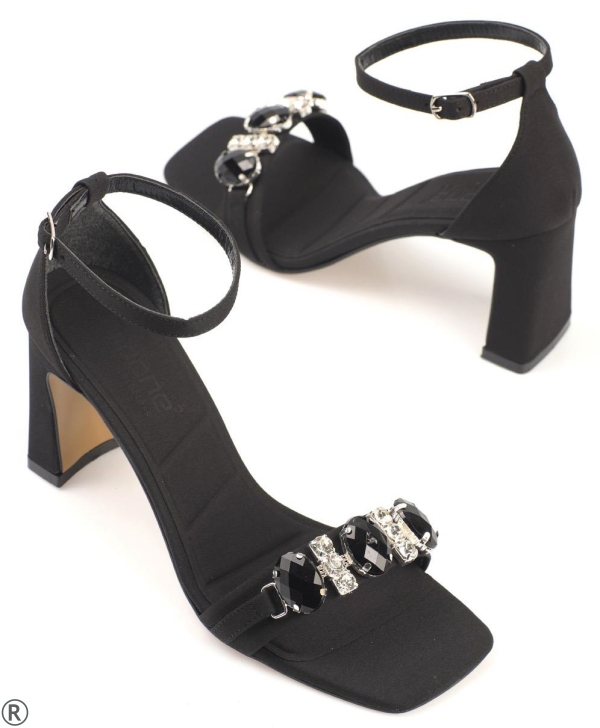 Елегантни сандали на широк ток с камъни- Moyra Black