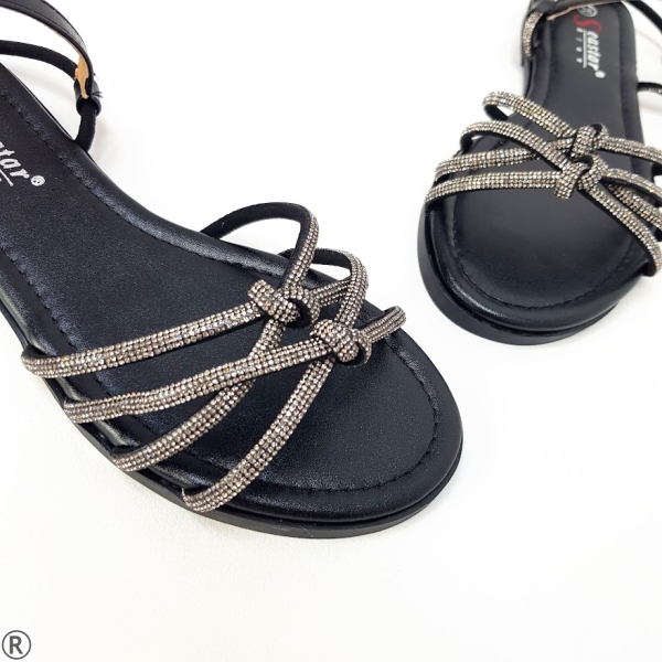 Дамски ежедневни сандали с нежни камъни- Ingrid Black