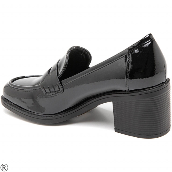 Елегантни обувки от черен лак на широк ток- Amanda Black