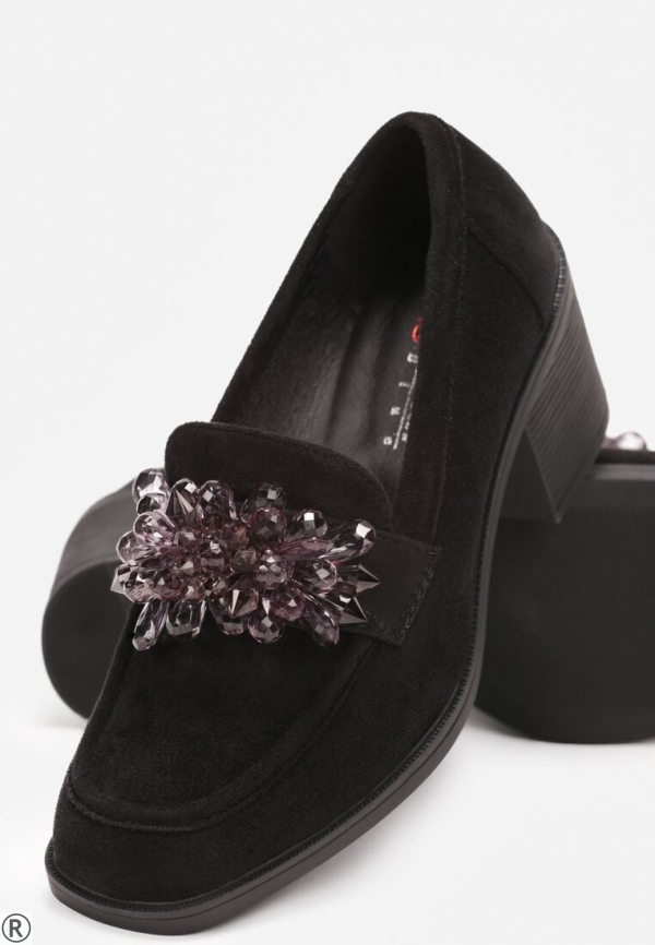 Дамски обувки в черен велур с камъни- Denira Black