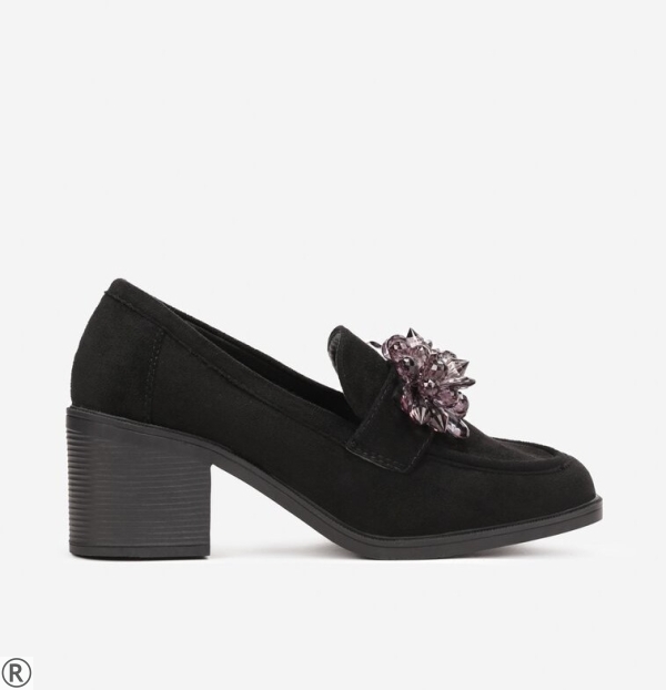 Дамски обувки в черен велур с камъни- Denira Black