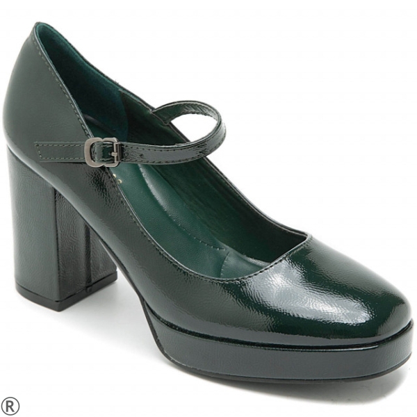 Елегантни обувки в тъмно зелен лак на ток и платформа- Prey Green