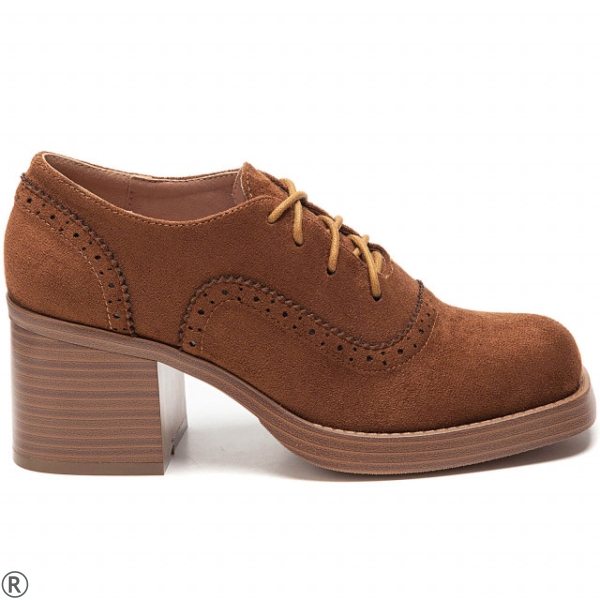 Дамски обувки на широк ток и платформа в кафяв цвят- Biana Brown