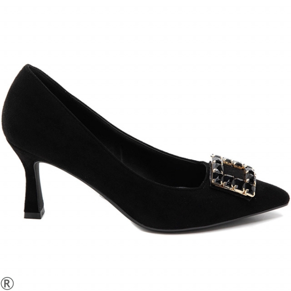 Елегантни черни обувки от велур- Tea Black