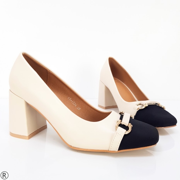 Дамски елегантни обувки в бежово и черно- Vilma Beige
