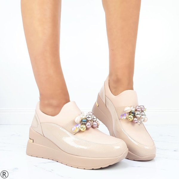 Дамски спортни обувки на платформа- Davina Beige