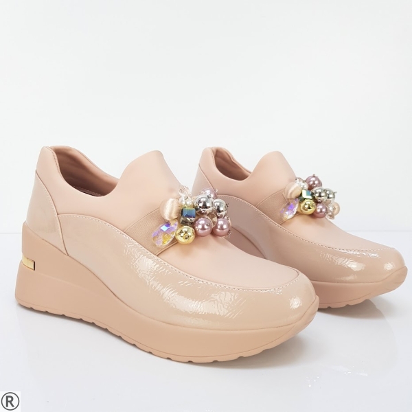 Дамски спортни обувки на платформа- Davina Beige