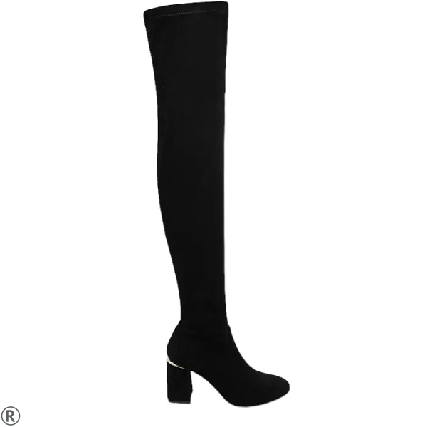 Дамски велурени чизми на ток- Frea Black