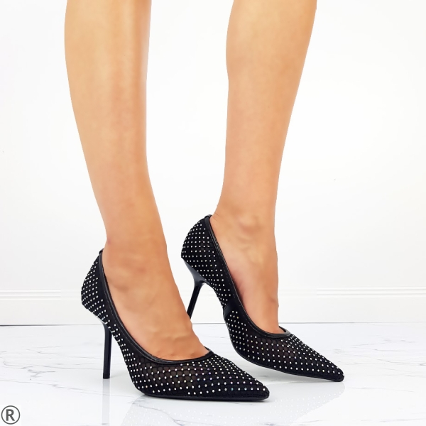 Дамски елегантни обувки с камъни- Aida Black