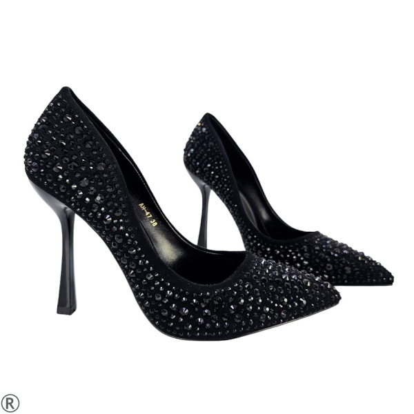 Елегантни обувки в черен цвят с камъни- Asta Black