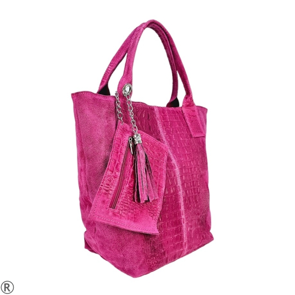 Дамска чанта от естествена кожа в цвят фуксия- Adela